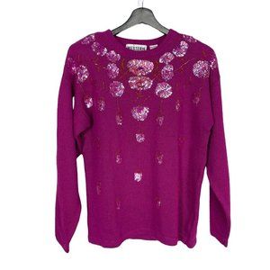 Vintage 90s Purple Ramie Cotton Knit Blend Sequin Sweater Medium